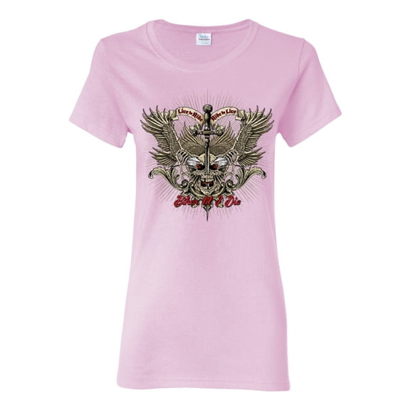 Biker Til I Die Live to Ride Motorcycle Cars and Trucks Womens Graphic T-Shirt, Light Pink, 2XL