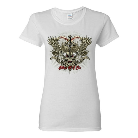 Biker Til I Die Live to Ride Motorcycle Cars and Trucks Womens Graphic T-Shirt, White, Large