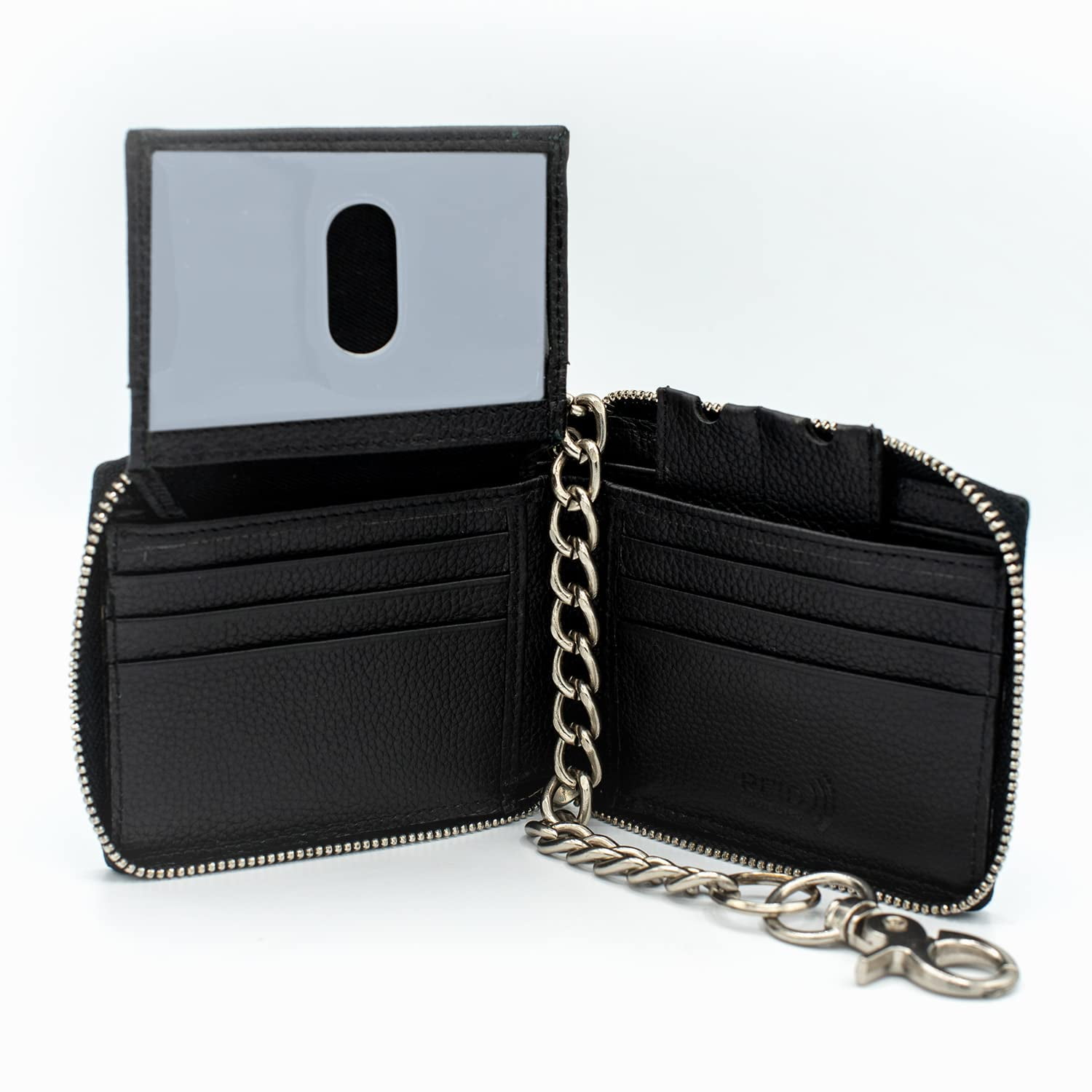 RFID Men s Leather Zipper Wallet Zip Around Chain Wallet Bifold