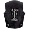 thumbnail image 1 of Biker Vest Jesus Forever Genuine Leather Motorcycle Christian Biker Cross w/ Patches (M), 1 of 2