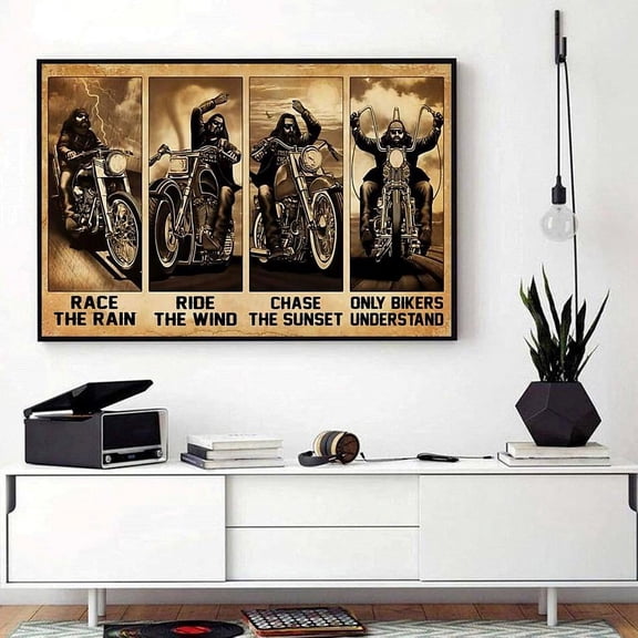 Biker race the rain ride wind horizontal 11 x 17 Inch Poster