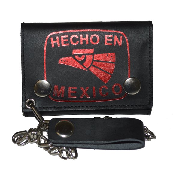 Biker's Wallet ID Card Holder with Chain Genuine Leather - "Mecho in Mexico"