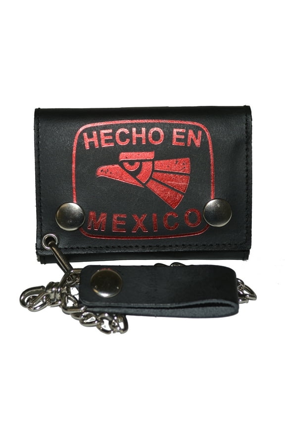 Biker's Wallet ID Card Holder with Chain Genuine Leather - "Mecho in Mexico"