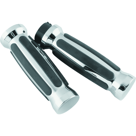 Bikers Choice 498414 Dual Throttle Grips with Chrome Finish and Rubber Pattern Inserts for Powersports Vehicles