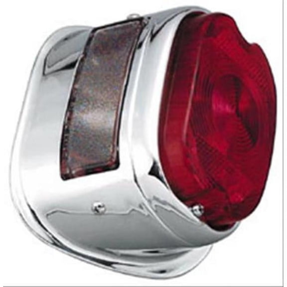Bikers Choice 492757 Chrome Taillight with Red Lens and Top License Light for Harley Davidson Big Twin & XL 1958-1967