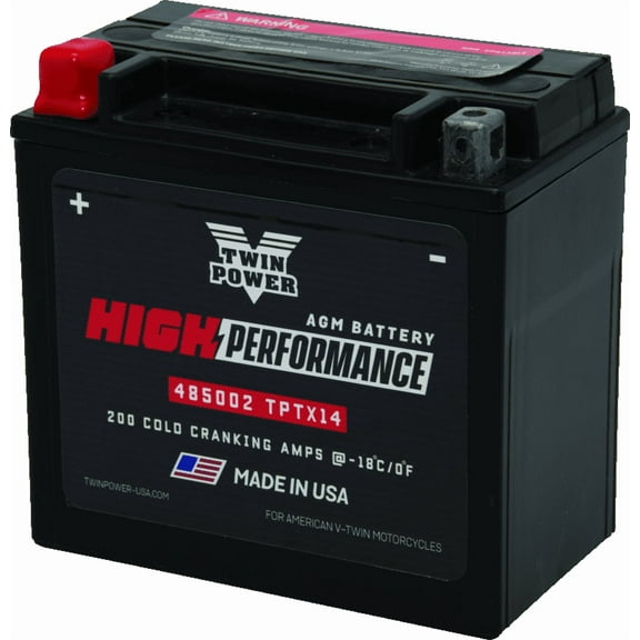 Twin Power YTX14 High Performance Battery Replaces H-D 65948-00 Made in USA 200 CCA