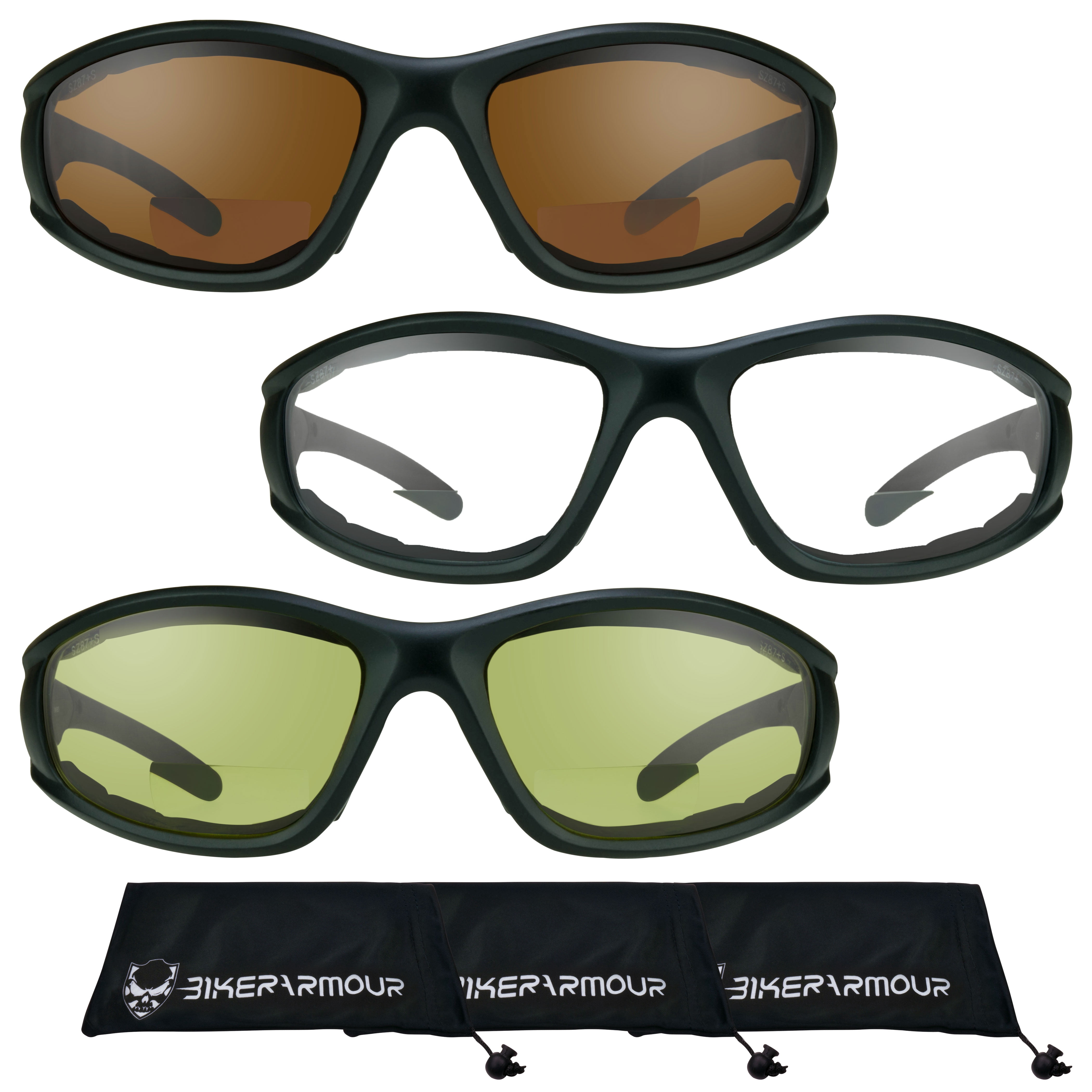 Bikershades BIFOCAL Motorcycle Safety Glass Z87 Blue Block Gray Yellow Men Women