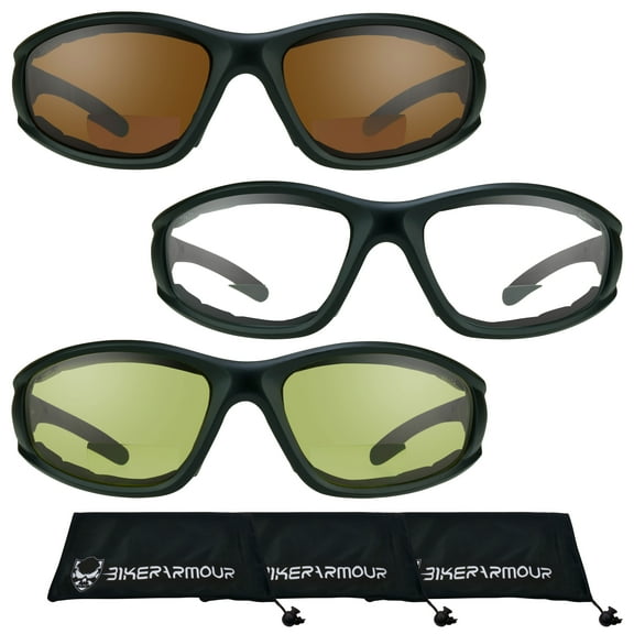 Bikershades BIFOCAL Motorcycle Safety Glass Z87 Blue Block Gray Yellow Men Women