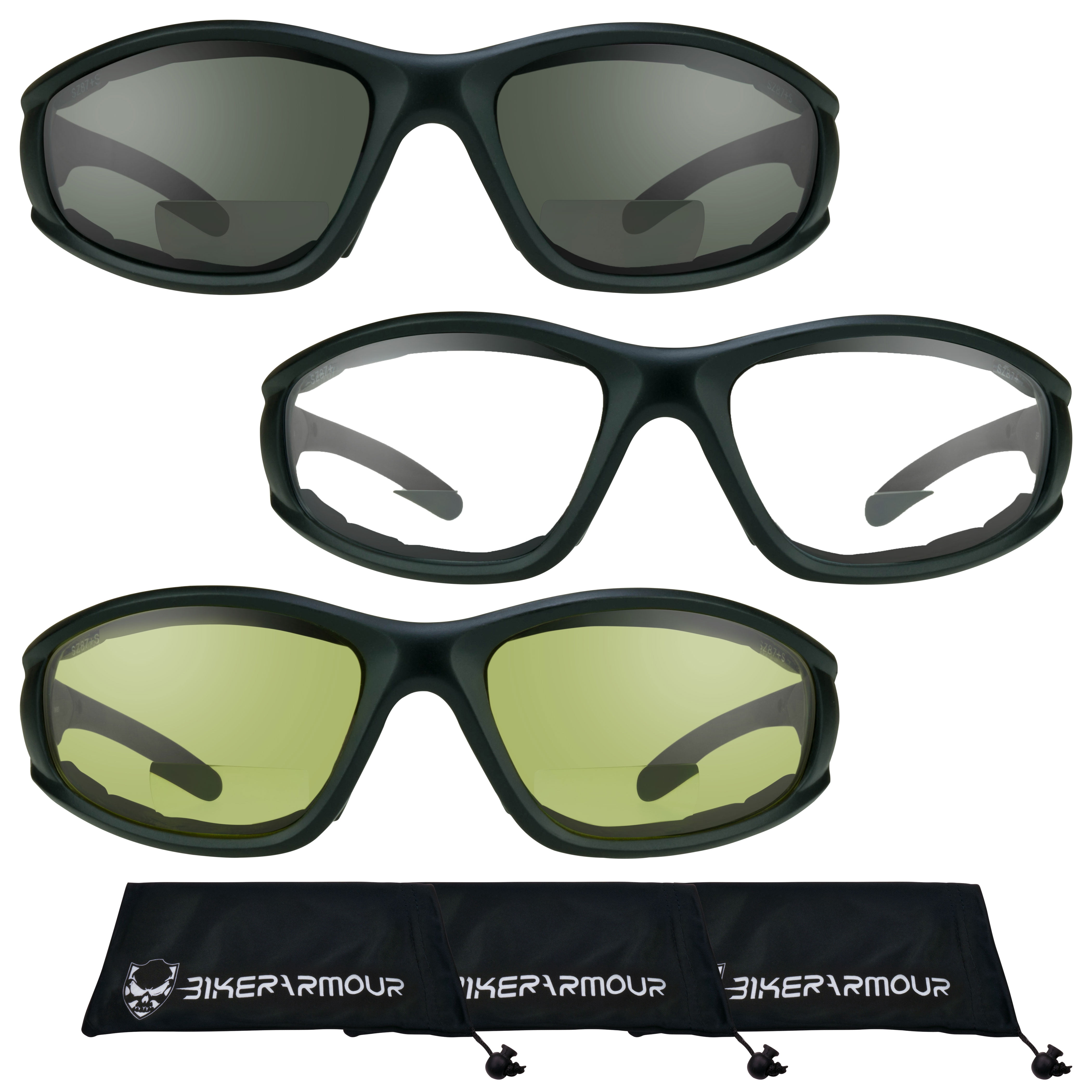 Bikershades BIFOCAL Motorcycle Safety Glass Z87 Clear Gray Yellow Men Women