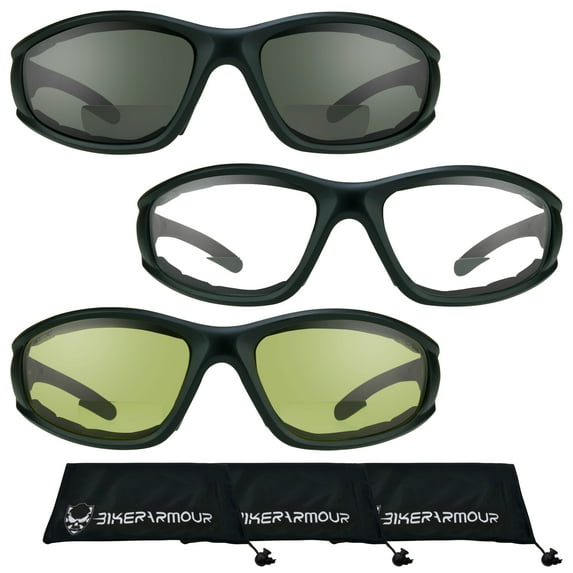 Bikershades BIFOCAL Motorcycle Safety Glass Z87 Clear Gray Yellow Men Women