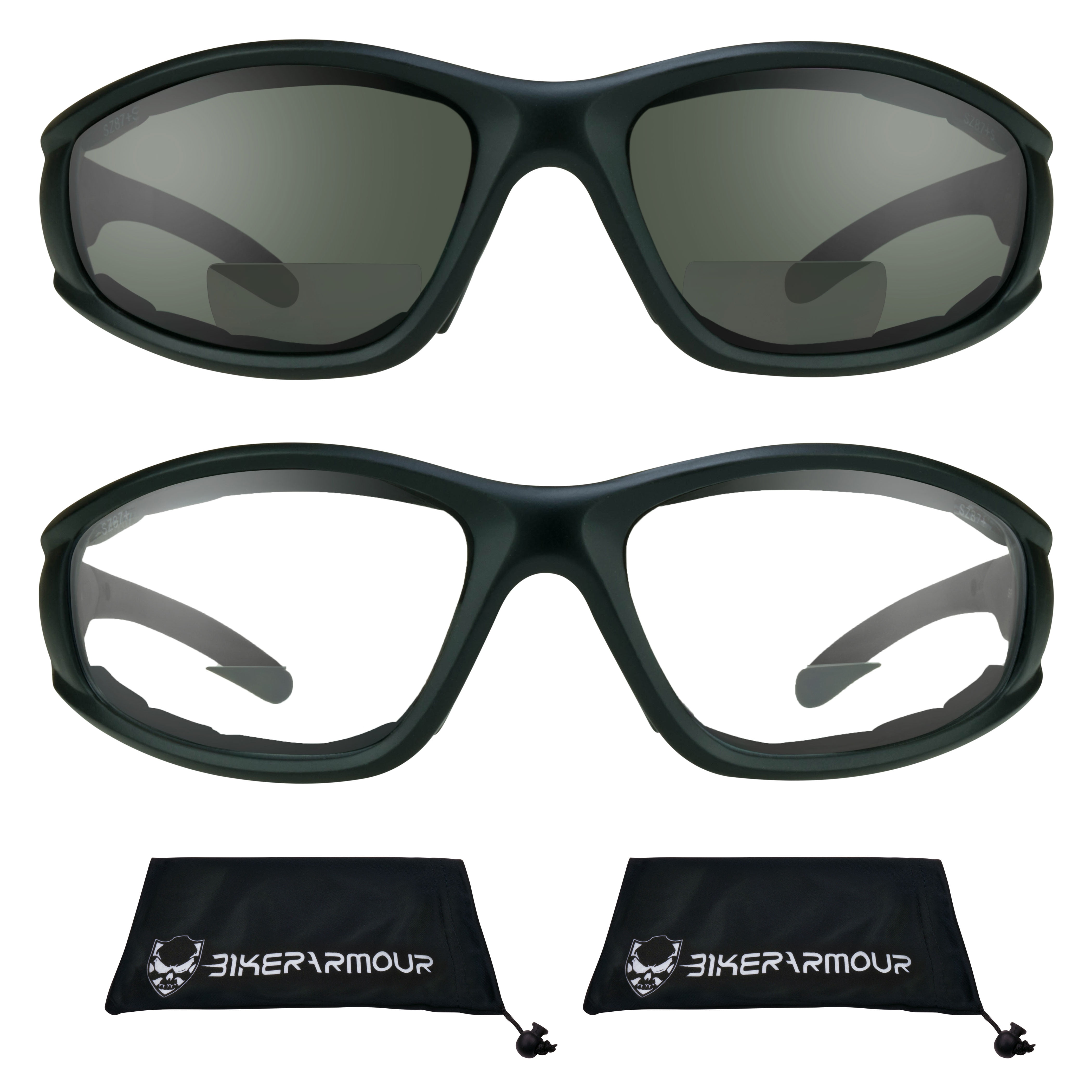 Bikershades BIFOCAL Motorcycle Safety Glass Z87 Gray Clear Sport Men Women