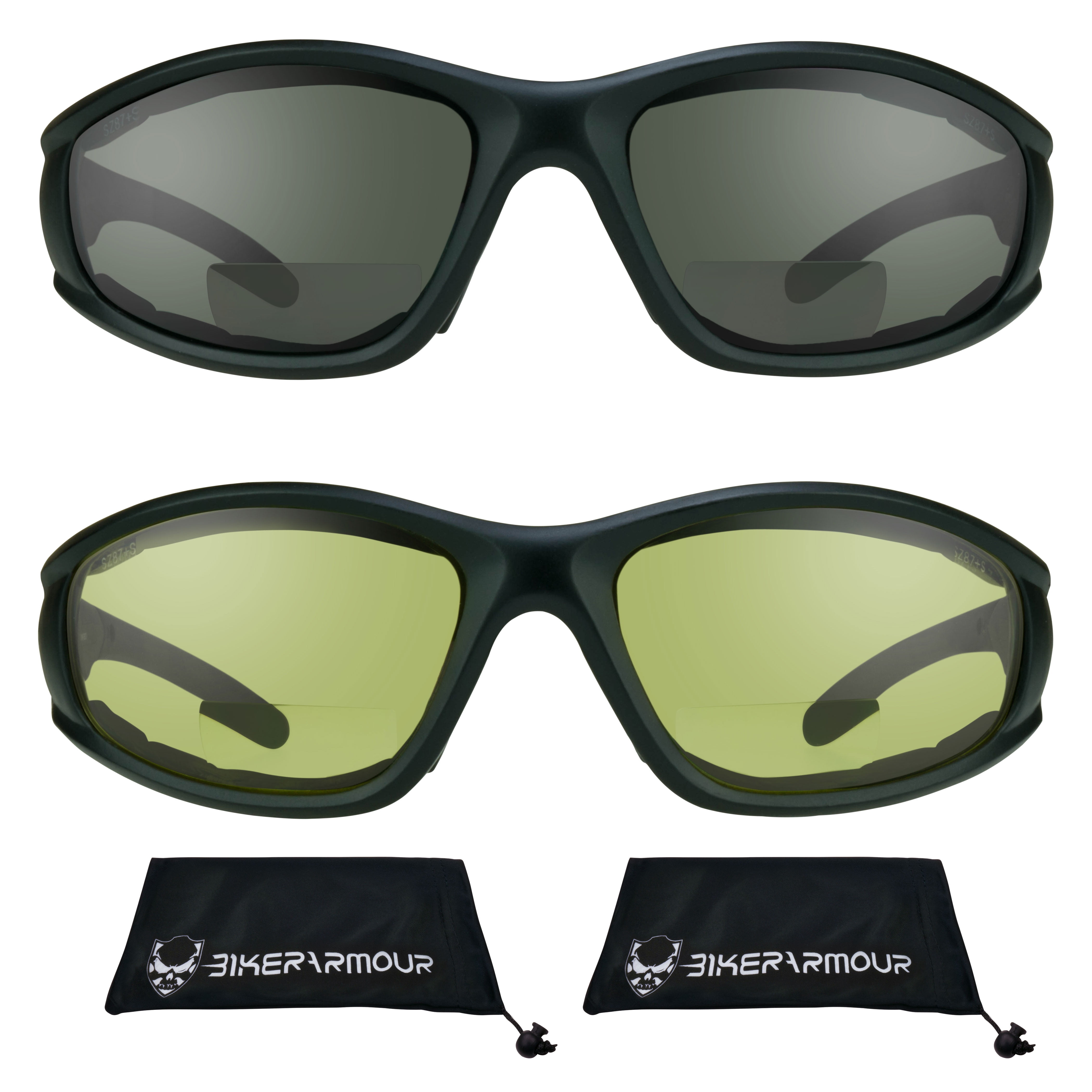 Bikershades BIFOCAL Motorcycle Safety Glass Z87 Gray Yellow Sport