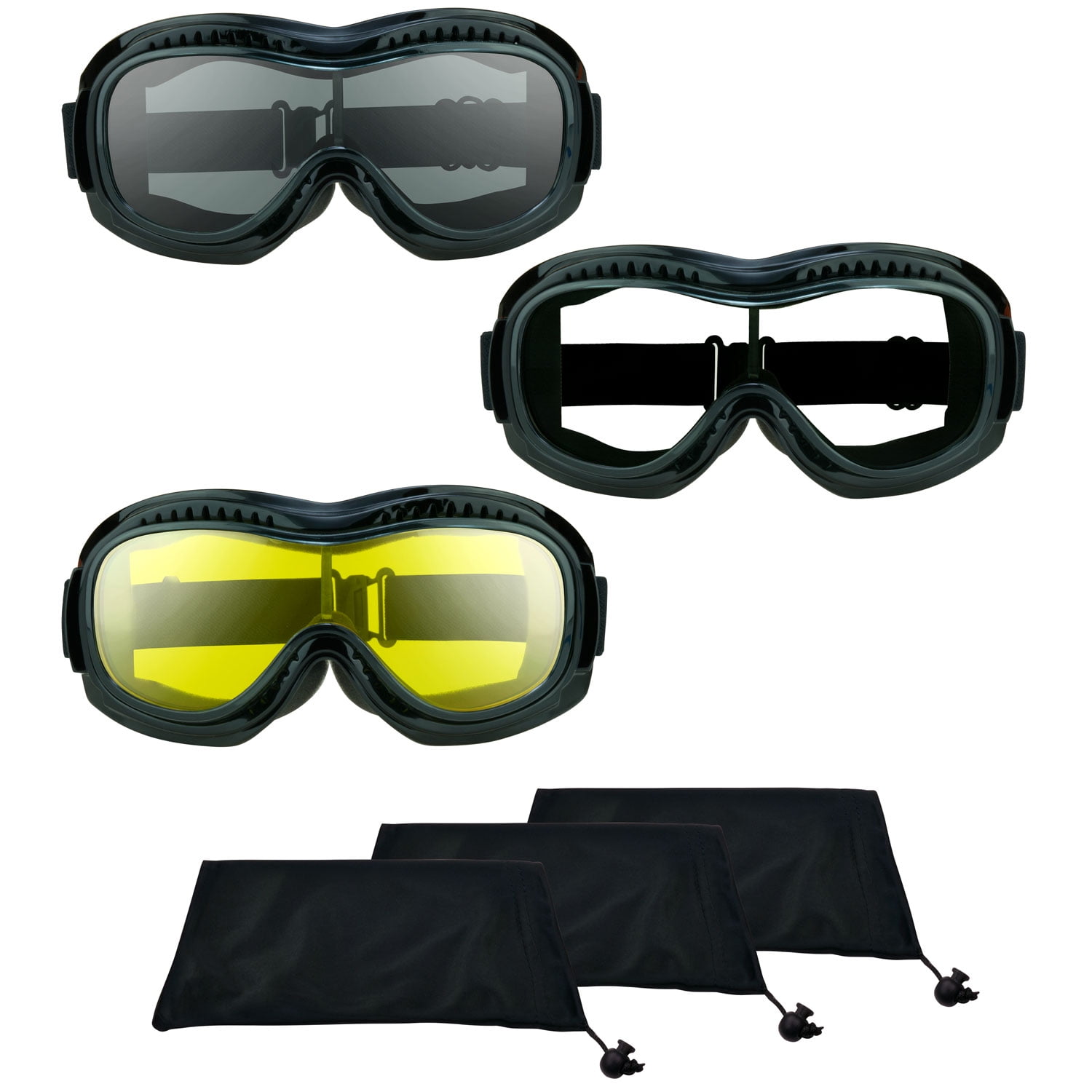 Bikershades Fit-over RX Glasses Smoke & Clear & Yellow Goggles Prescription for Motorcycle Riding