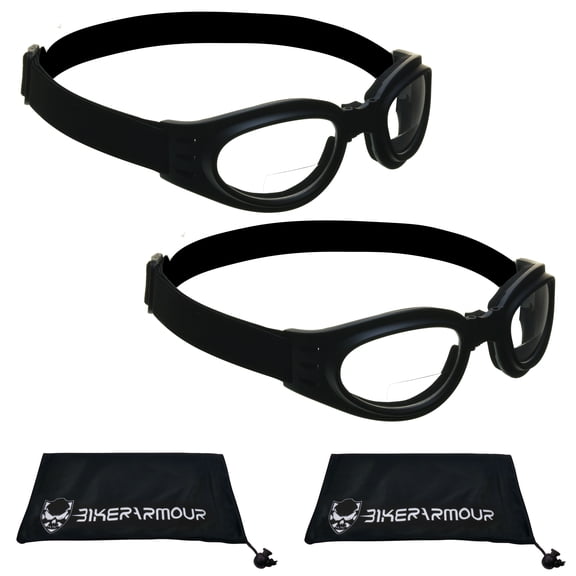 Bikershades Motorcycle BIFOCAL Reader Sunglasses Foldup Goggles Clear 2 Pairs