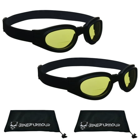 Bikershades Motorcycle BIFOCAL Safety Goggles Reader Foldup Yellow 2 Pairs