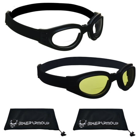 Bikershades Motorcycle BIFOCAL Safety Goggles Reader Sunglass Foldup Clear Yellow