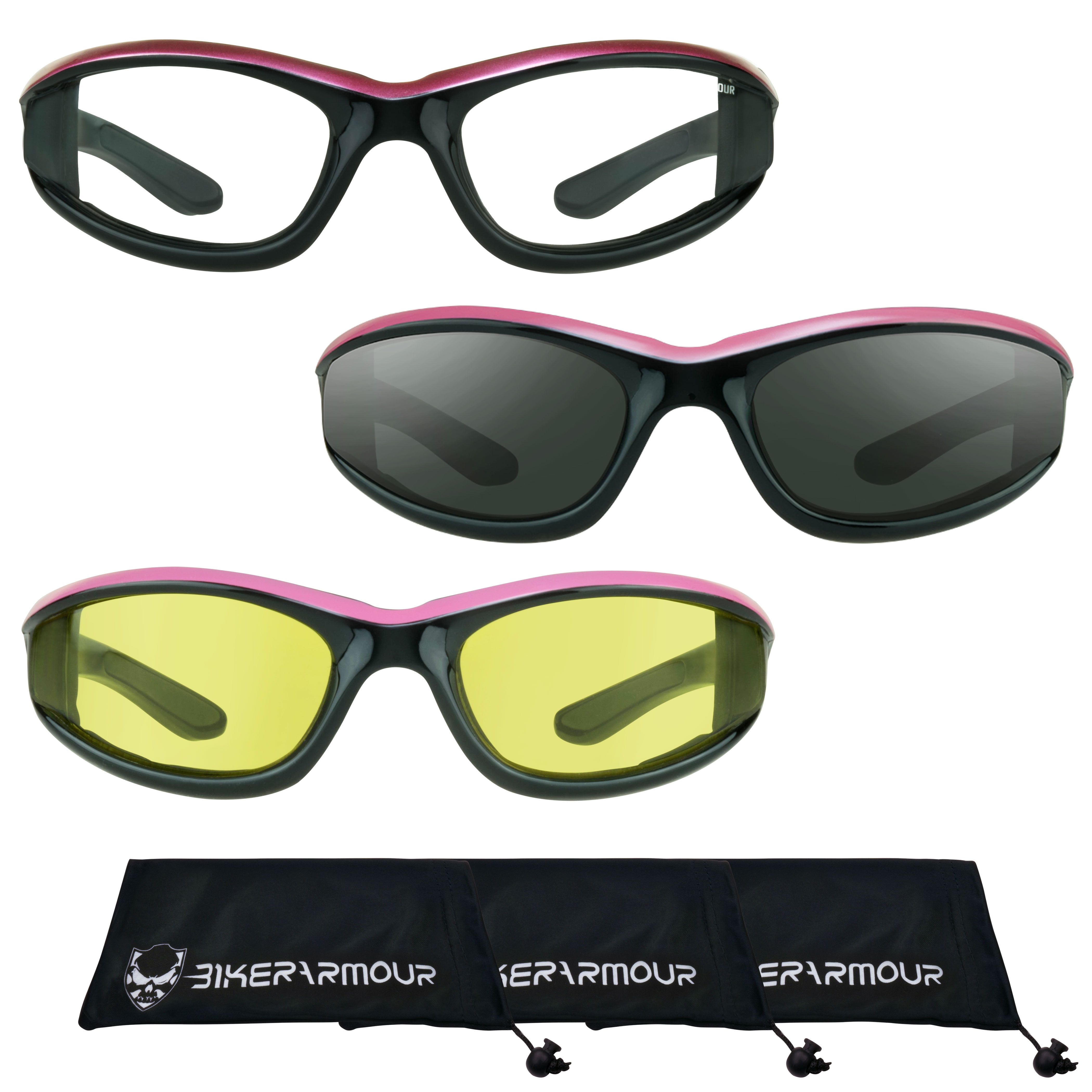 Bikershades Motorcycle Biker Day Night Glasses Pink Women Gray Clear Yellow
