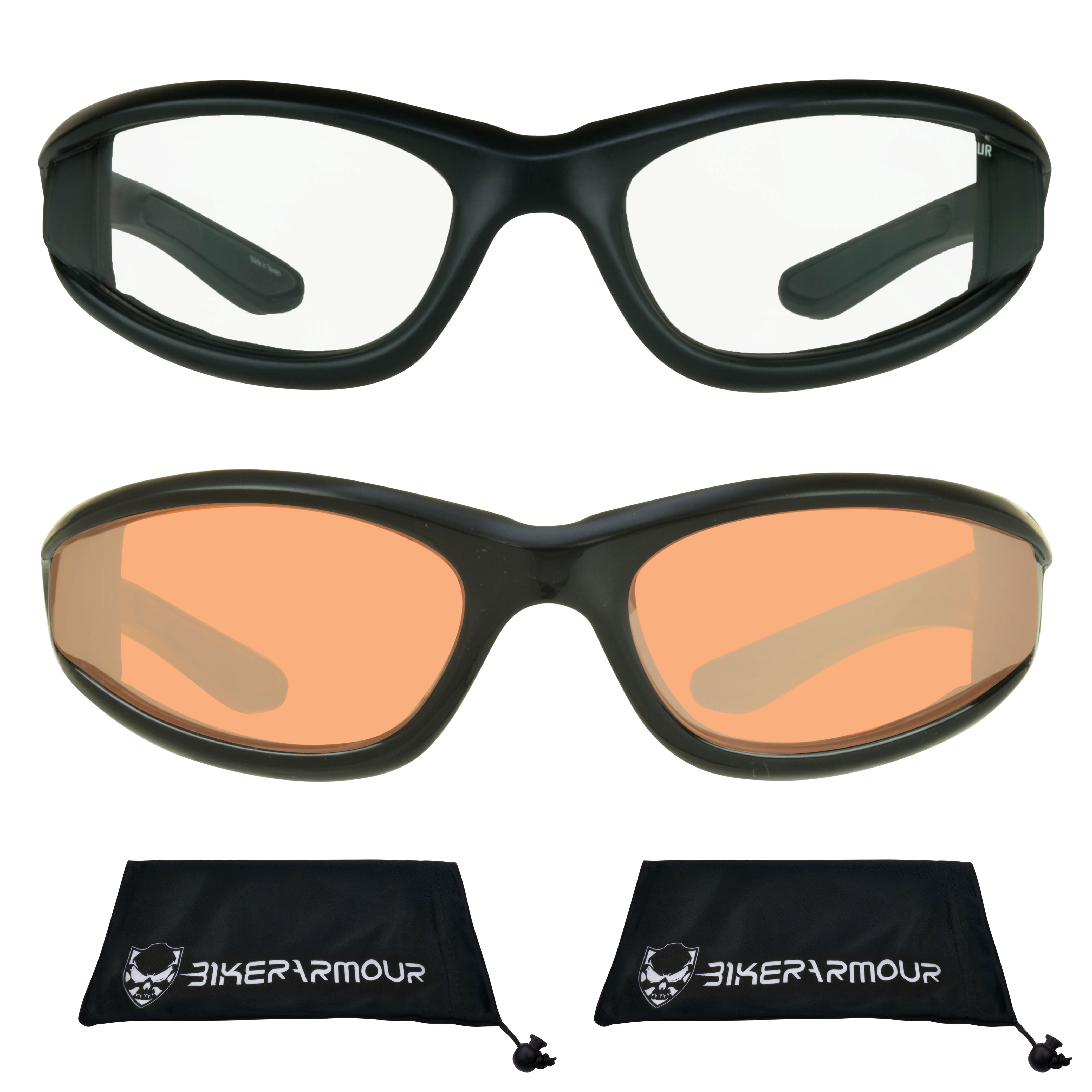Bikershades Motorcycle Biker Day Night Safety Glasses Black Men Women HD & Clear