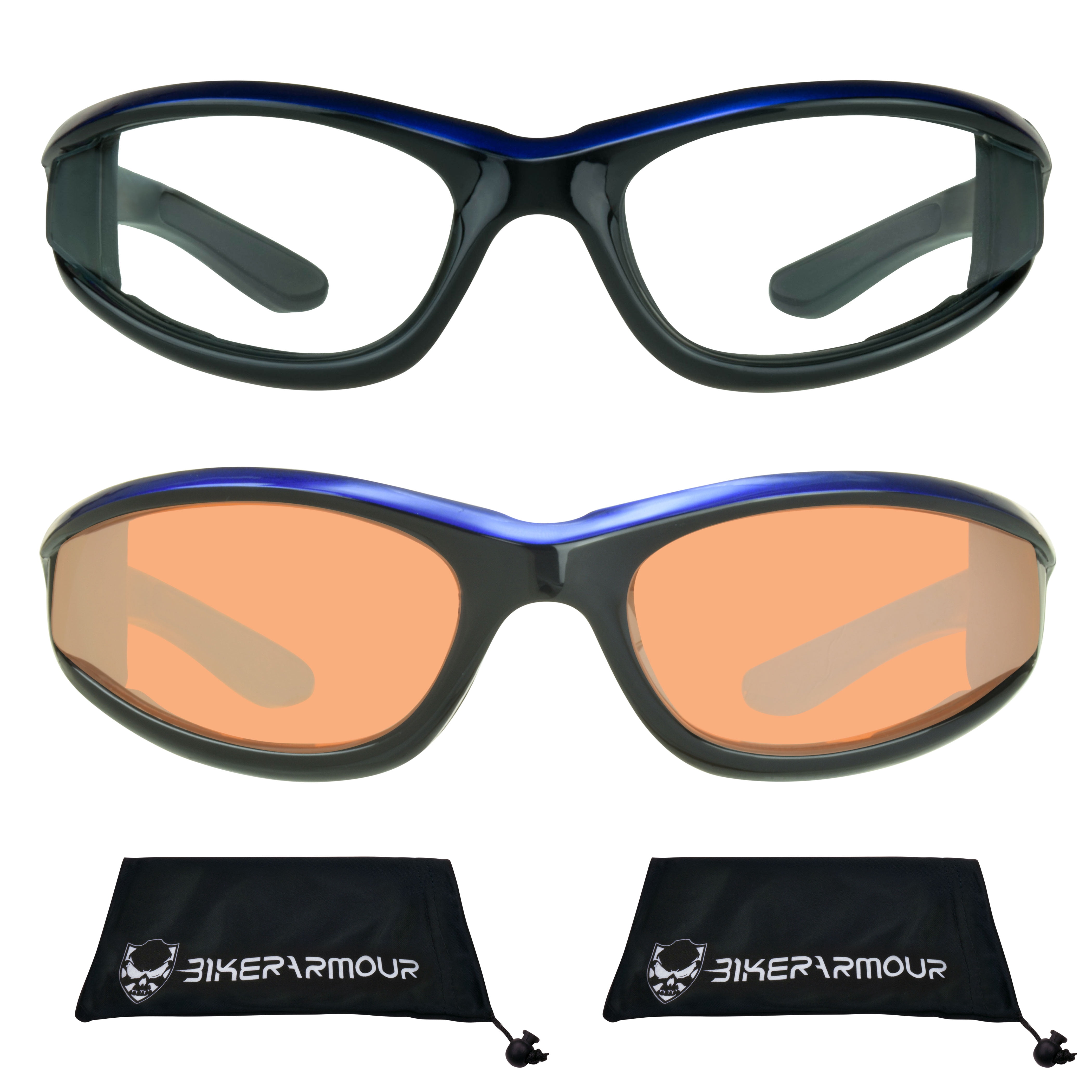 Bikershades Motorcycle Biker Day Night Safety Glasses Blue Men Women HD & Clear