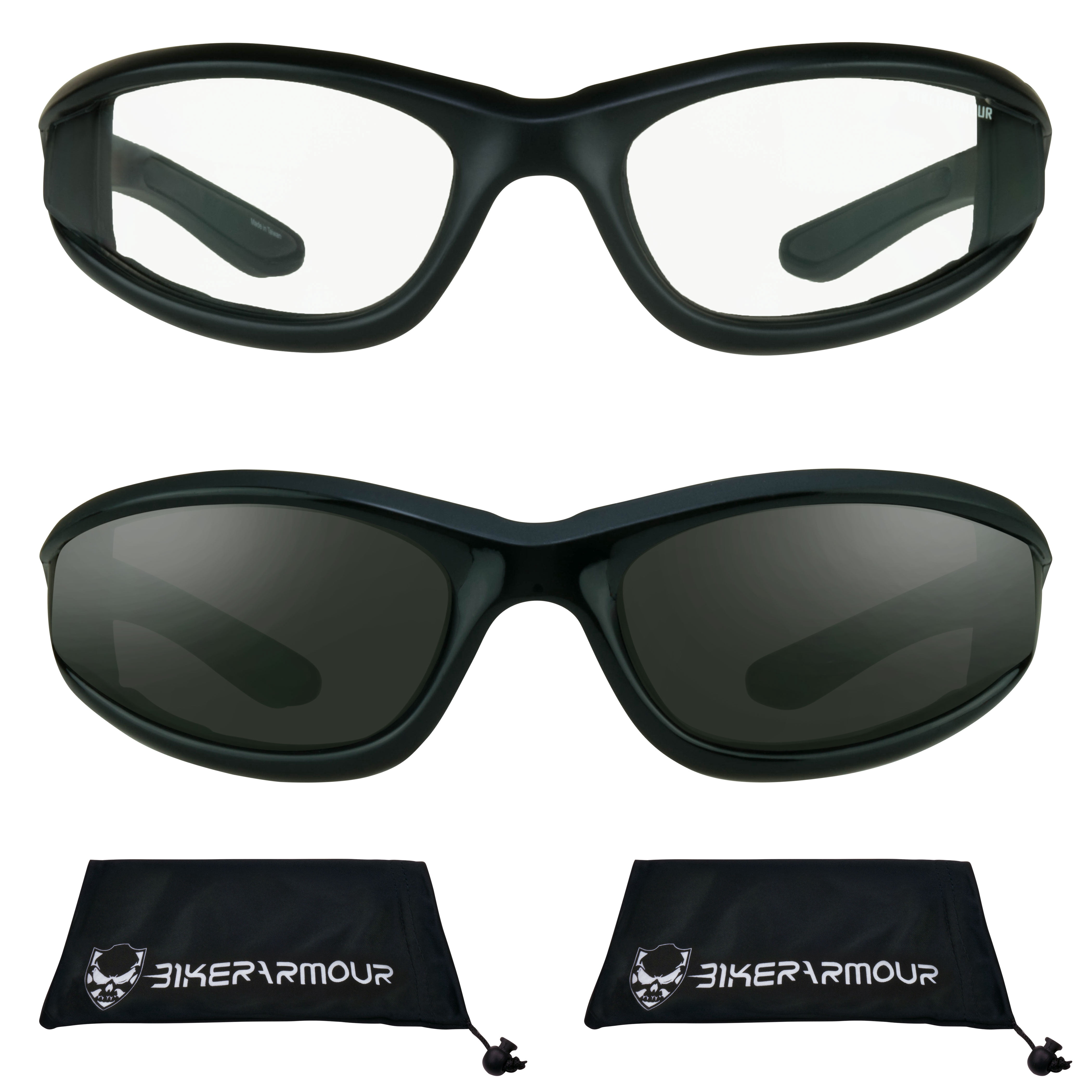 Bikershades Motorcycle Biker Day Night Safety Glasses Men Women Black Clear & Gray