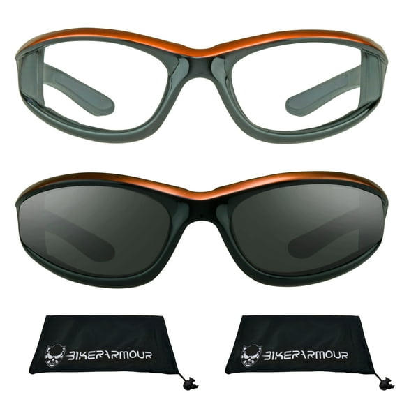 Bikershades Motorcycle Biker Day Night Safety Glasses Men Women Orange Clear & Gray