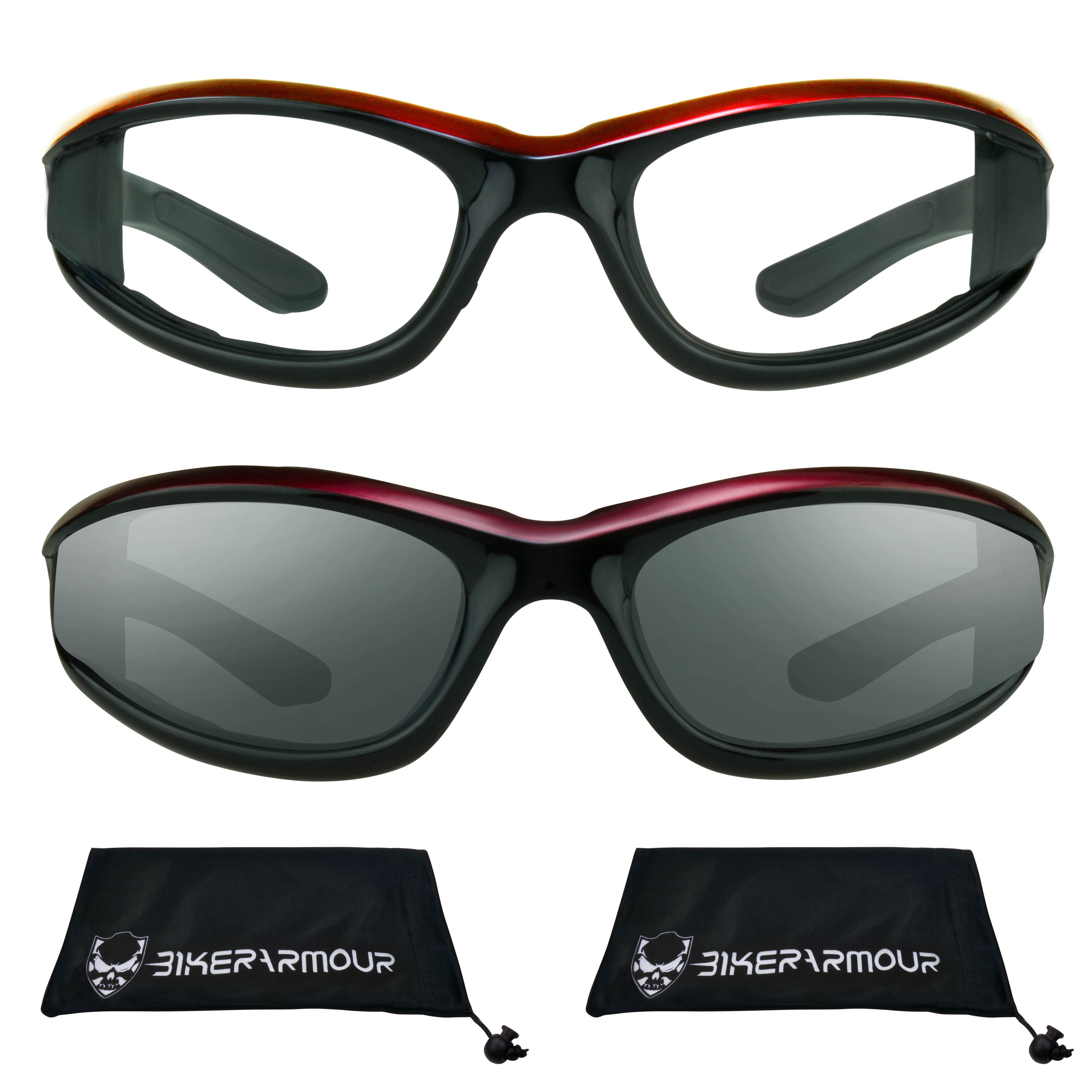 Bikershades Motorcycle Biker Day Night Safety Glasses Men Women Red Clear & Gray