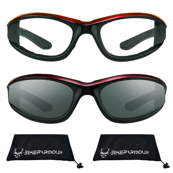 Bikershades Motorcycle Biker Day Night Safety Glasses Men Women Red Clear & Gray