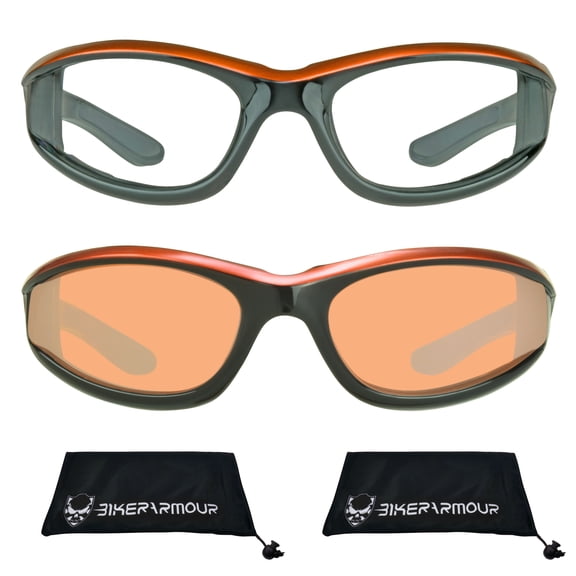 Bikershades Motorcycle Biker Day Night Safety Glasses Orange Men Women HD & Clear