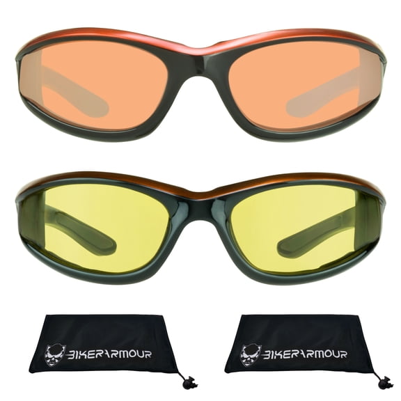 Bikershades Motorcycle Biker Day Night Safety Glasses Orange Men Women HD & Yellow