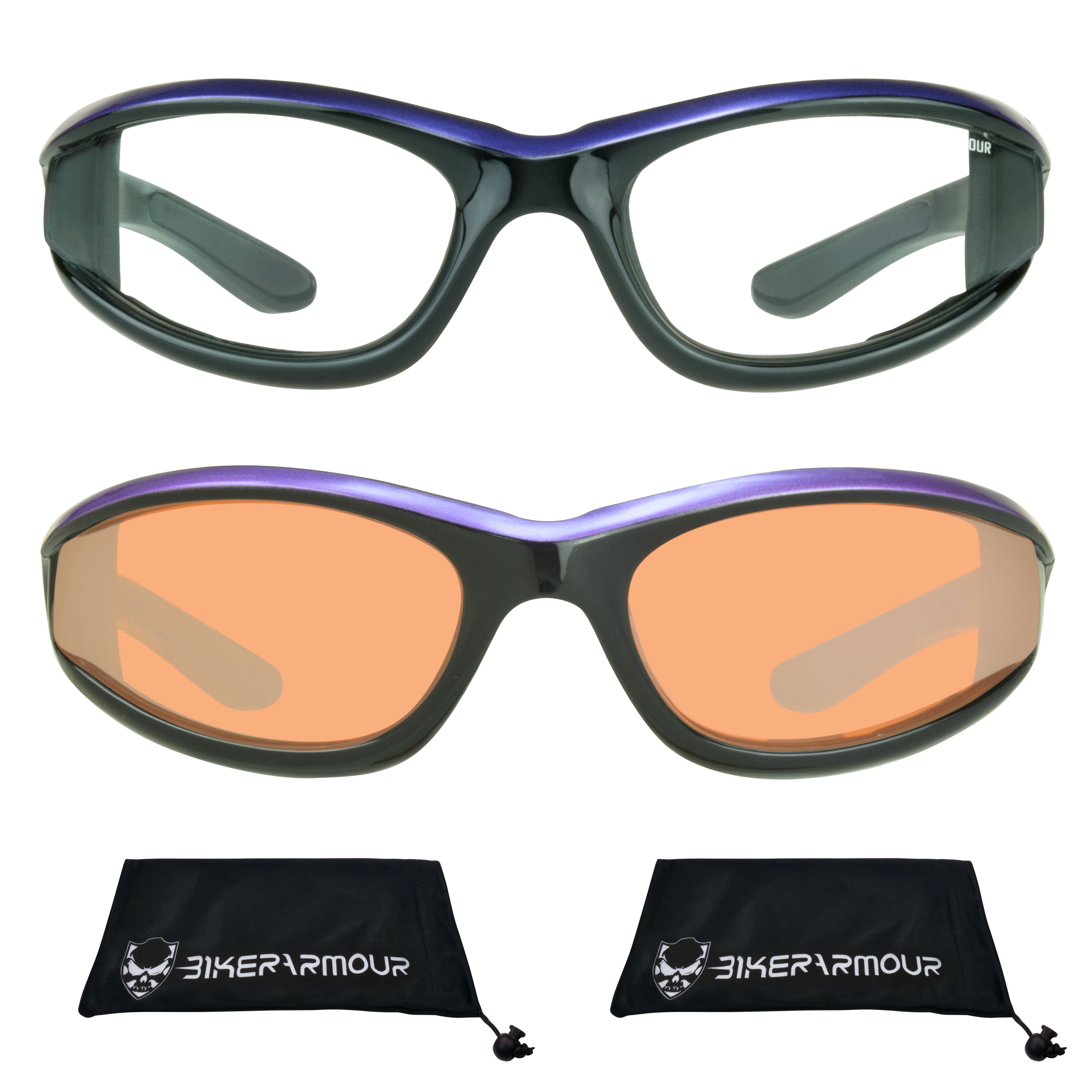 Bikershades Motorcycle Biker Day Night Safety Glasses Purple Women HD & Clear