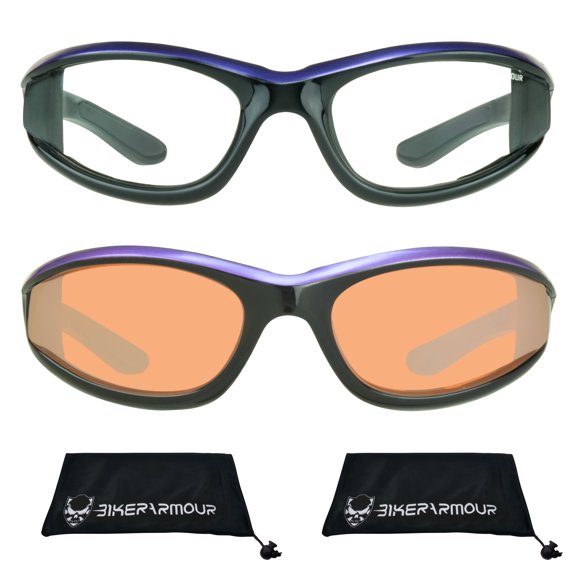 Bikershades Motorcycle Biker Day Night Safety Glasses Purple Women HD & Clear
