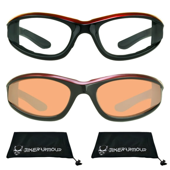 Bikershades Motorcycle Biker Day Night Safety Glasses Red Men Women HD & Clear