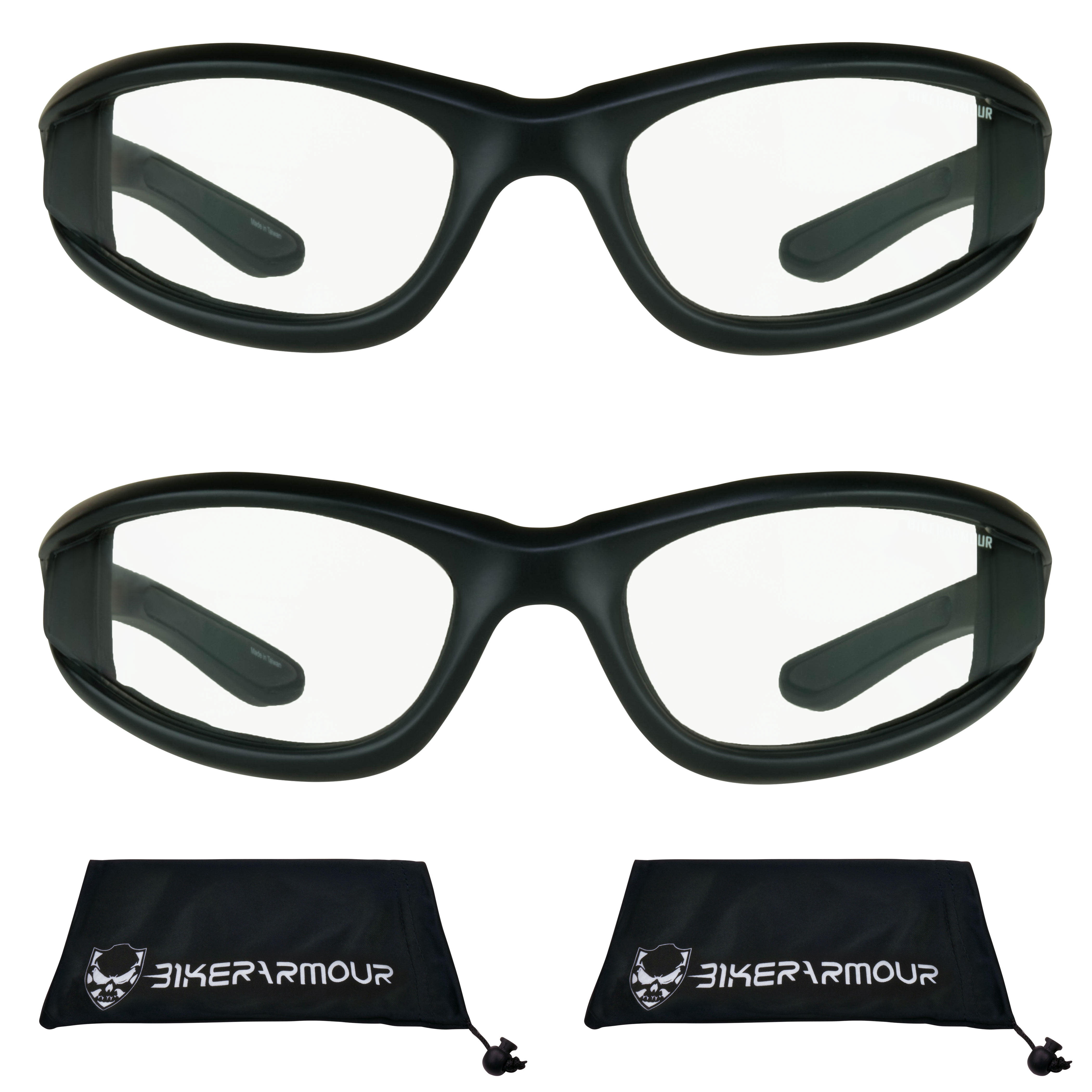 Bikershades Motorcycle Biker Night Safety Glasses Black Men Women Clear 2 Pairs