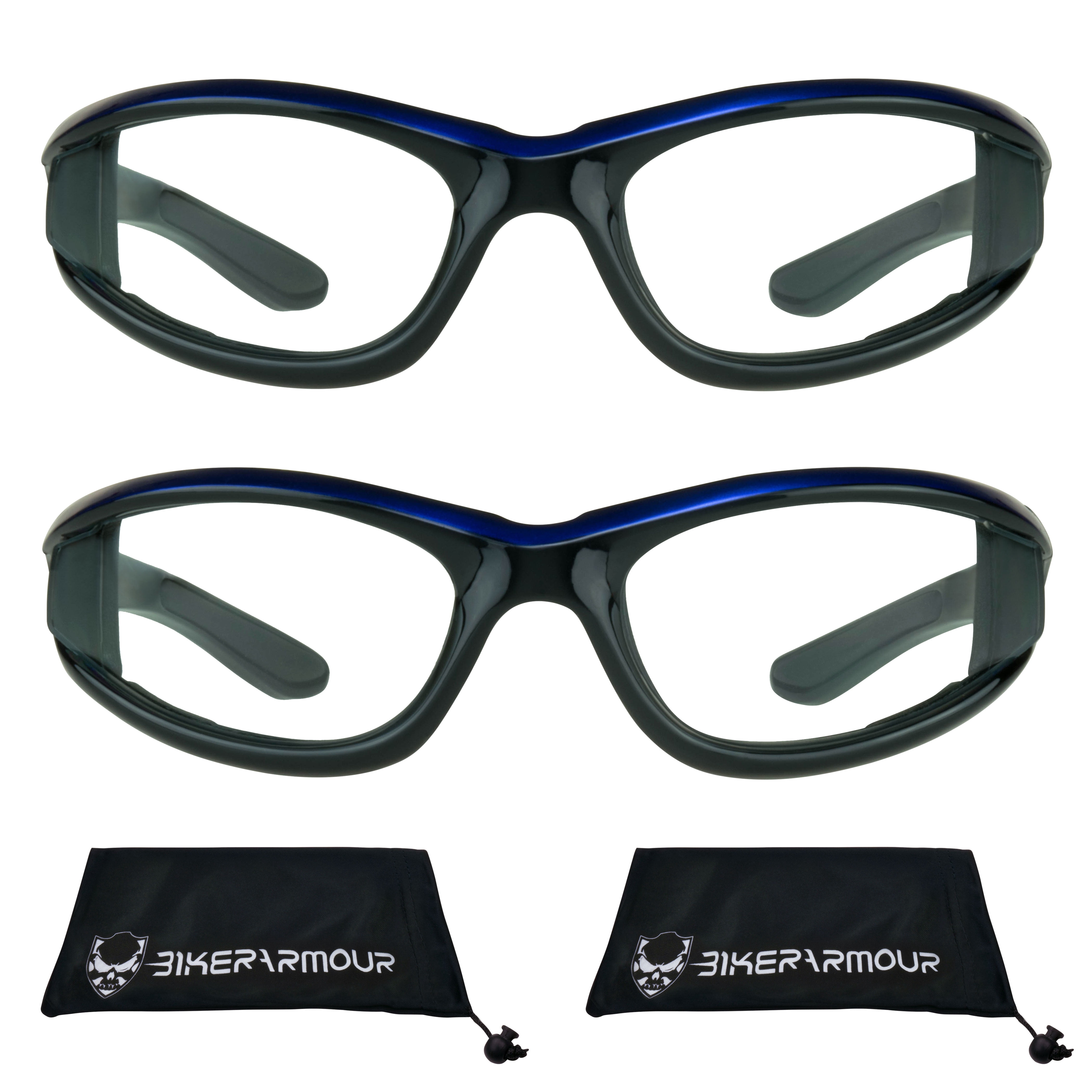 Bikershades Motorcycle Biker Night Safety Glasses Blue Men Women Clear 2 Pairs