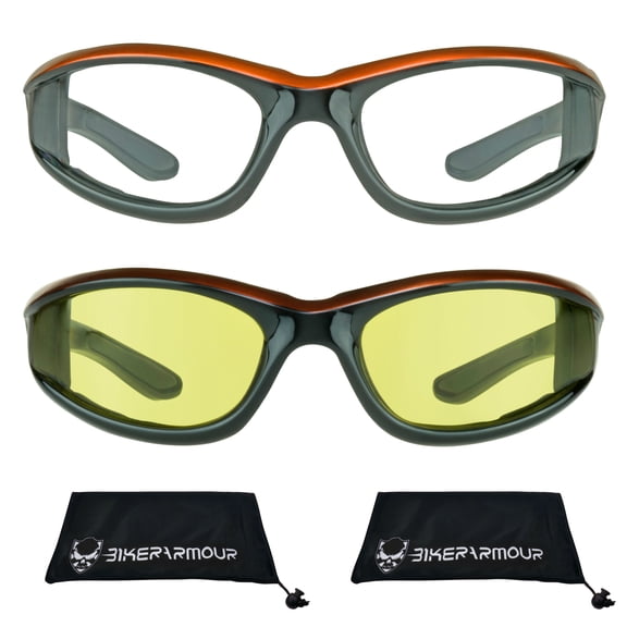 Bikershades Motorcycle Biker Night Safety Glasses Orange Men Women Clear & Yellow