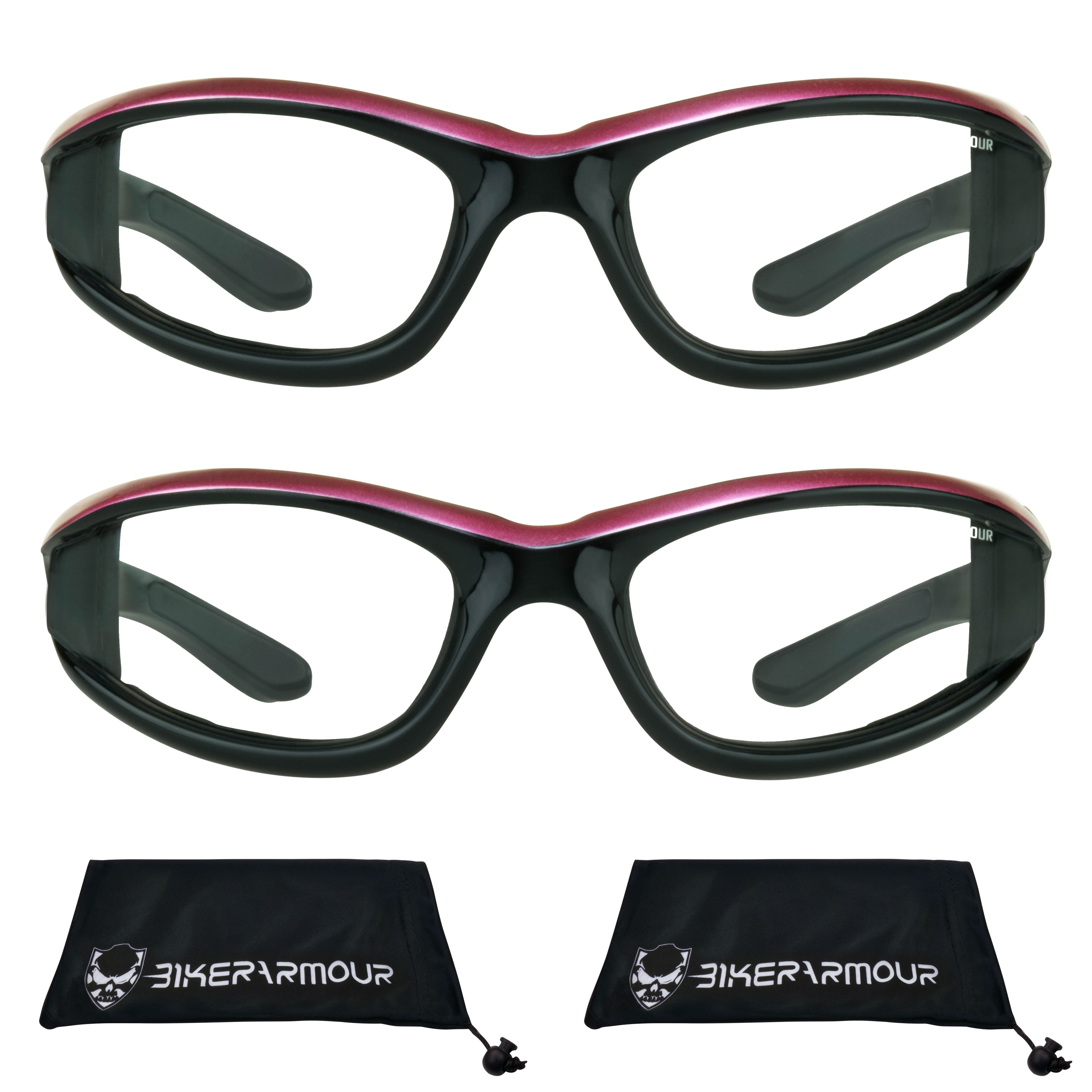 Bikershades Motorcycle Biker Night Safety Glasses Pink Women Clear 2 Pairs