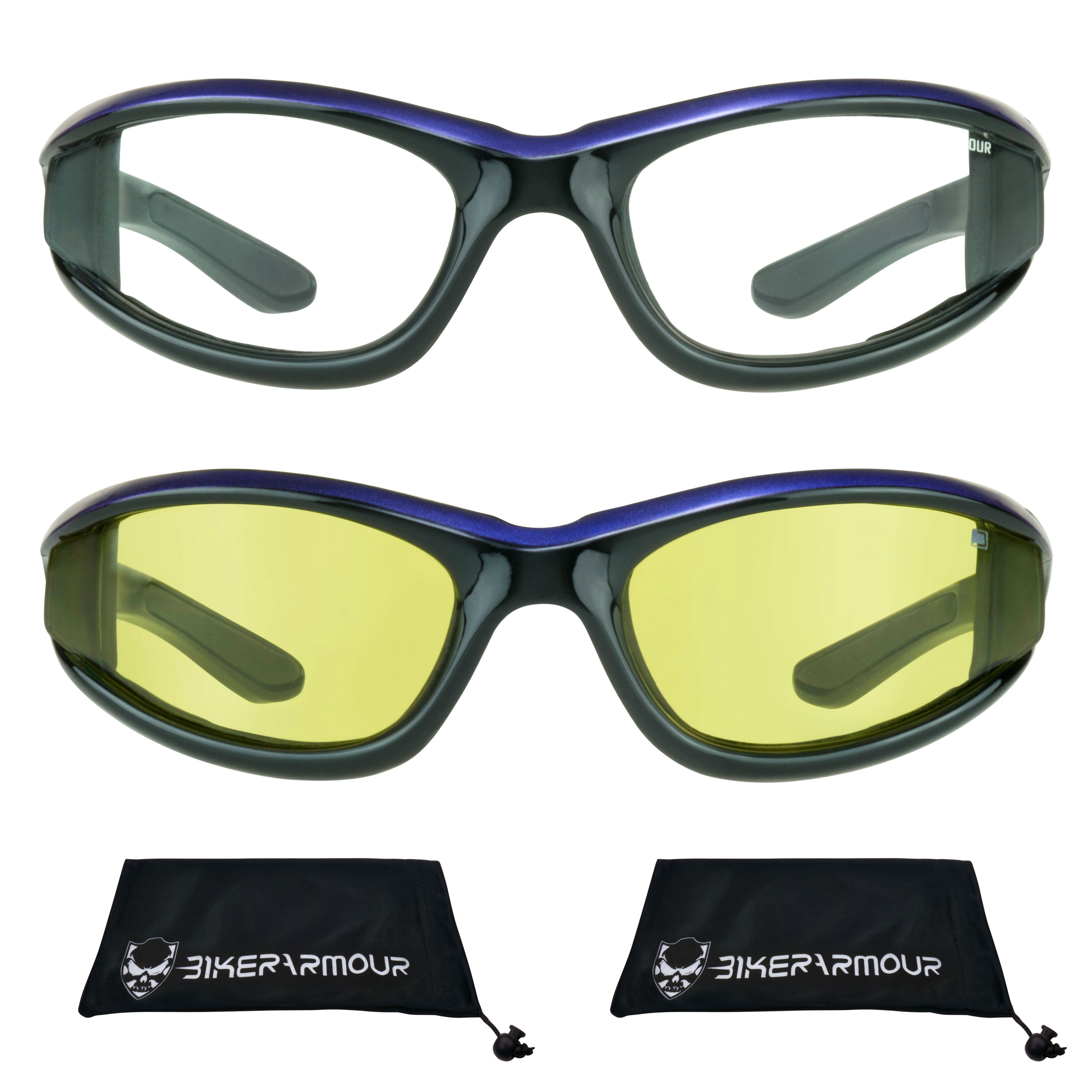Bikershades Motorcycle Biker Night Safety Glasses Purple Women Clear & Yellow