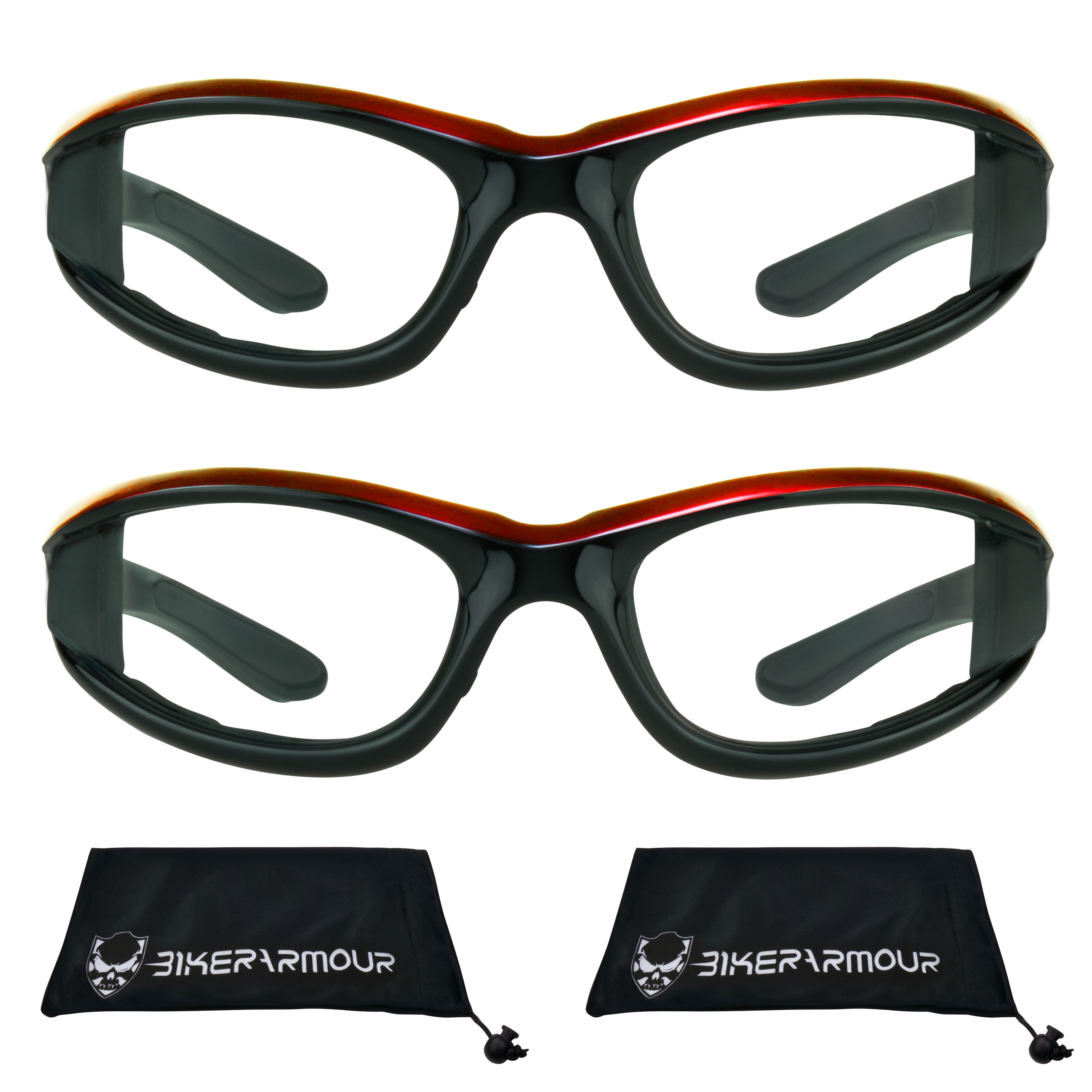 Bikershades Motorcycle Biker Night Safety Glasses Red Men Women Clear 2 Pairs