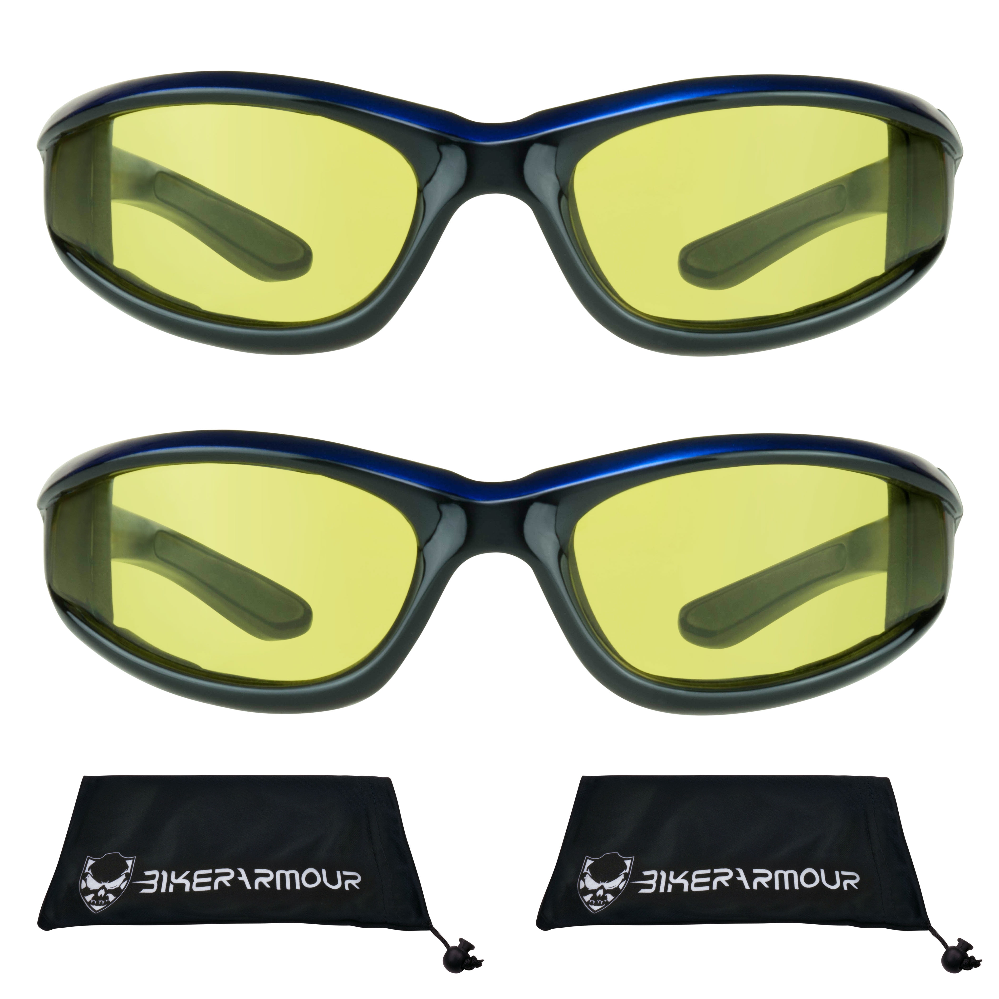Bikershades Motorcycle Biker Riding Night Glasses Men Women Yellow Lens 2 Pairs