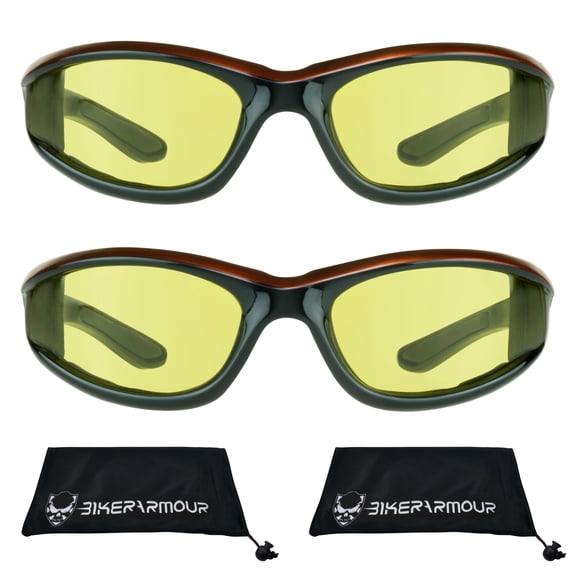 Bikershades Motorcycle Biker Riding Night Glasses Men Women Yellow Lens 2 Pairs