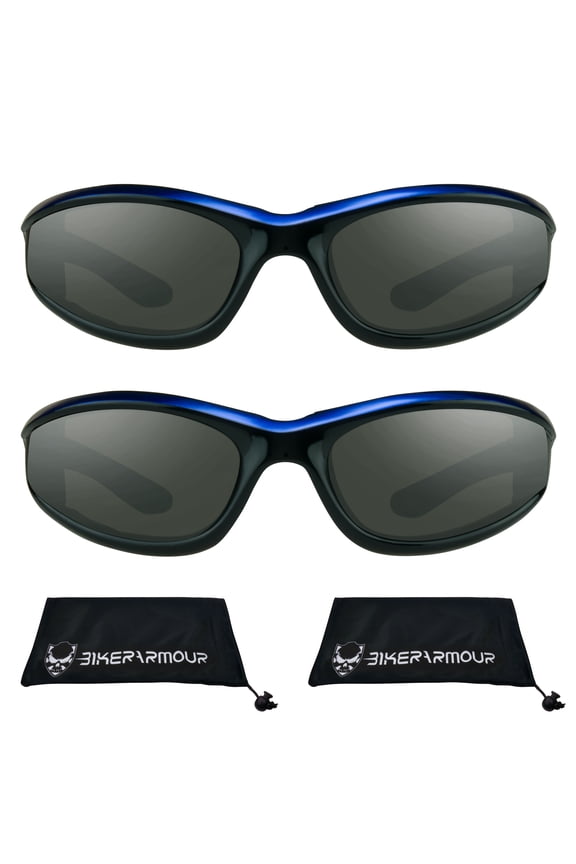 Motorcycle Biker Riding Safety Sunglasses Blue Men Women Gray 2 Pairs