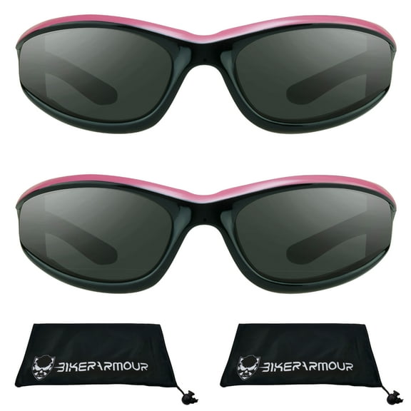 Bikershades Motorcycle Biker Riding Safety Sunglasses Pink Women Gray 2 Pairs