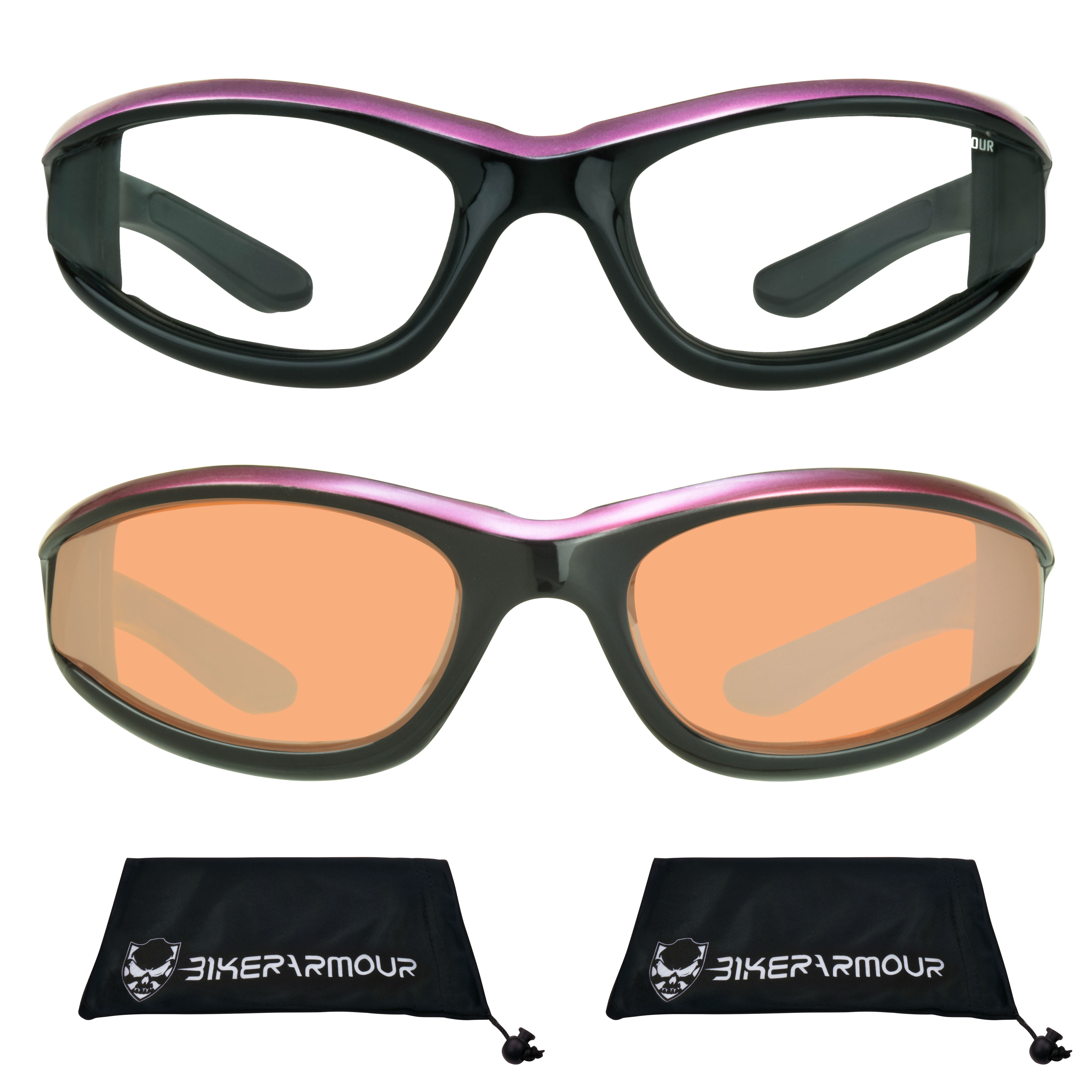 Bikershades Motorcycle Biker Safety Glasses Pink Women HD & Clear