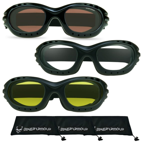 Bikershades Motorcycle Goggles Bike Riding Skiing Snowboarding Foam Cushion Sunglasses