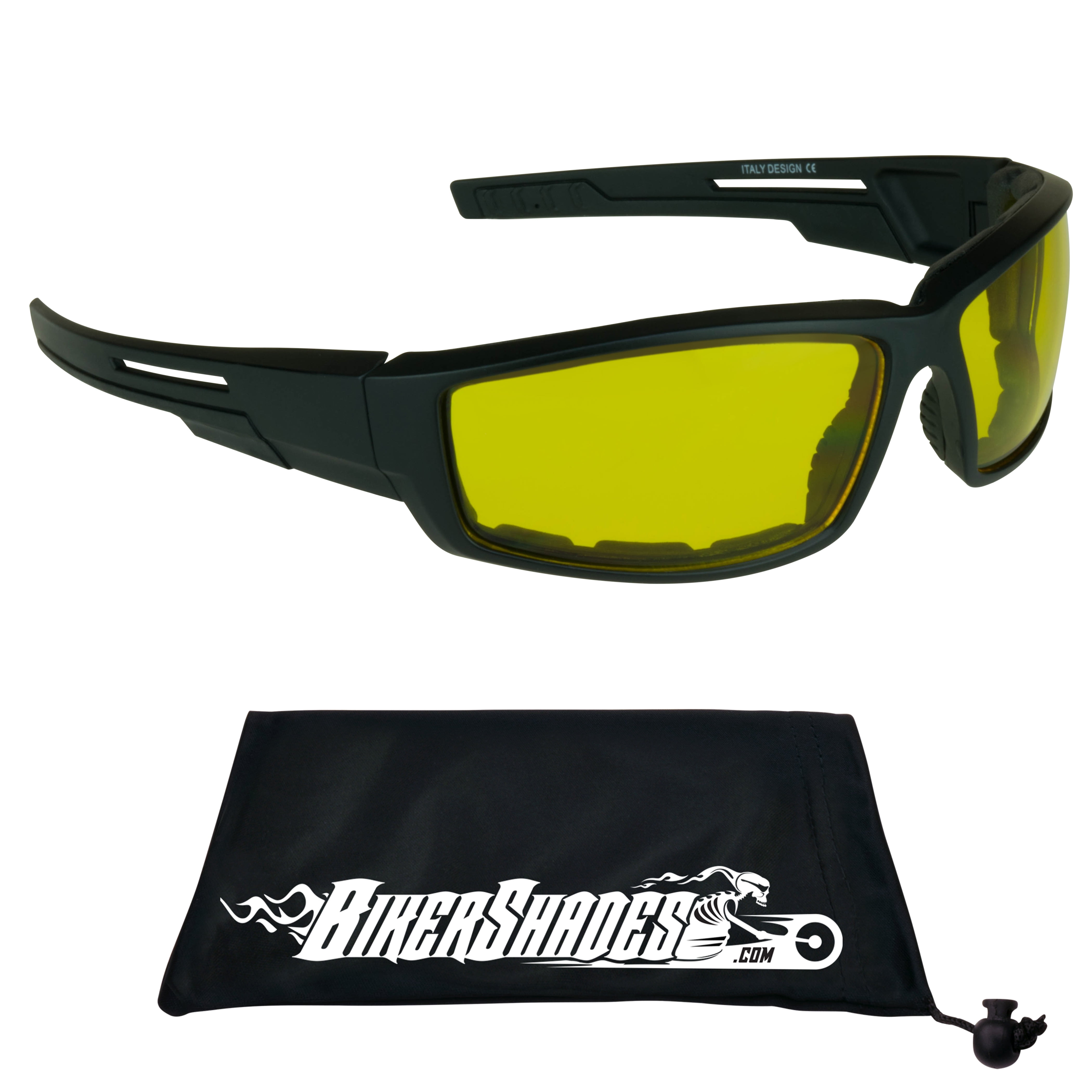 Bikershades Motorcycle Riding Foam Padded Sunglasses Men'S Biker Goggles Yellow Lens Wind Proof
