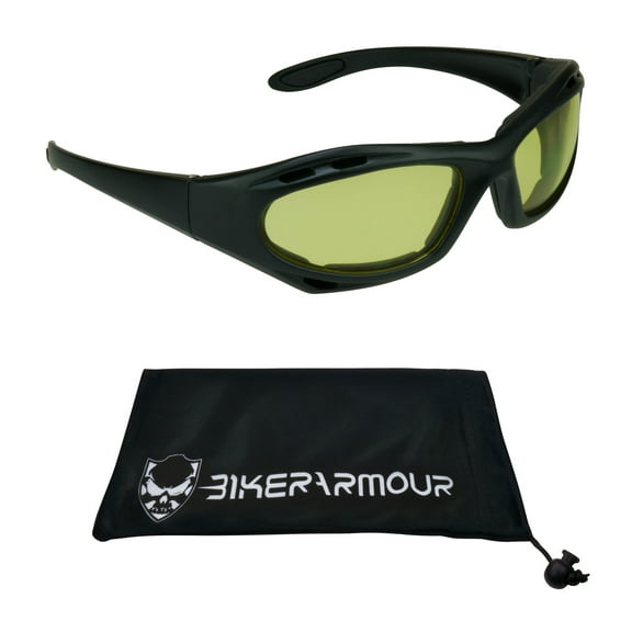 Bikershades Motorcycle Riding Safety Sunglass Foam Padded Wrap-around Wind Dust Resistant Yellow