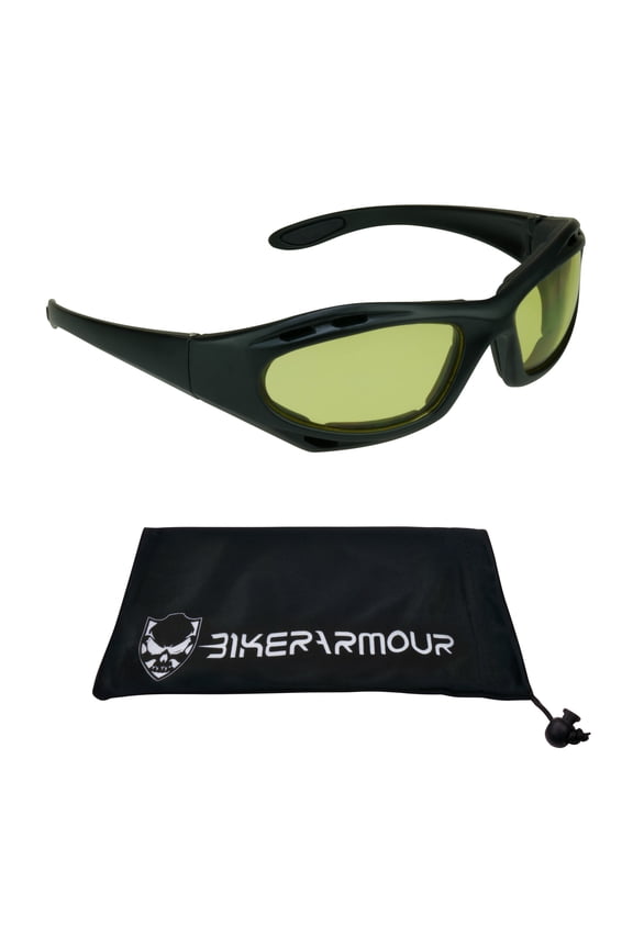 Motorcycle Riding Safety Sunglass Foam Padded Wrap-around Wind Dust Resistant Yellow