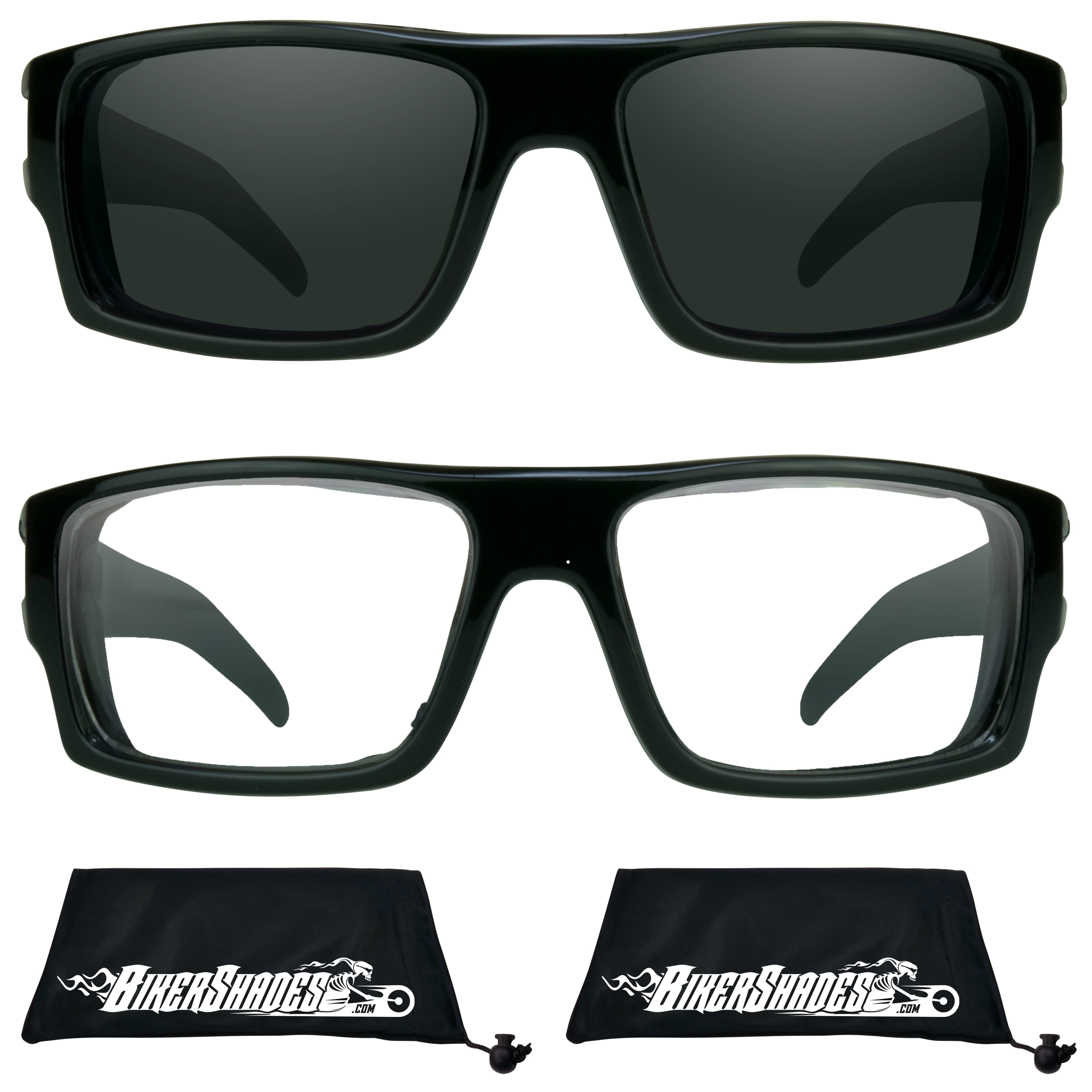 Smoke Lens Padded Biker Sunglasses - Leather Bound