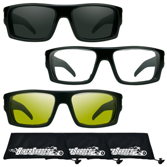 Bikershades Motorcycle Riding Safety glasses Foam Padded Mens Sunglasses Biker Wrap Around Goggles