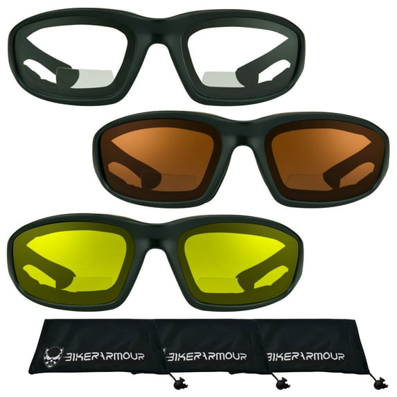 Bikershades Motorcycle Safety Bifocal Reader Sunglasses Z87 Foam HD Clear Yellow